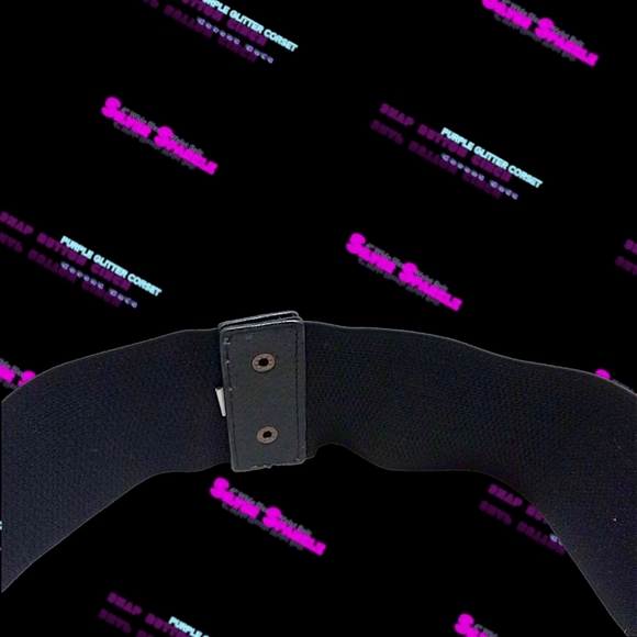 Glitter Poppin Purple Glimmer Stretchy Silver Shimmer Snap Button Cinch Belt | L - Picture 16 of 17